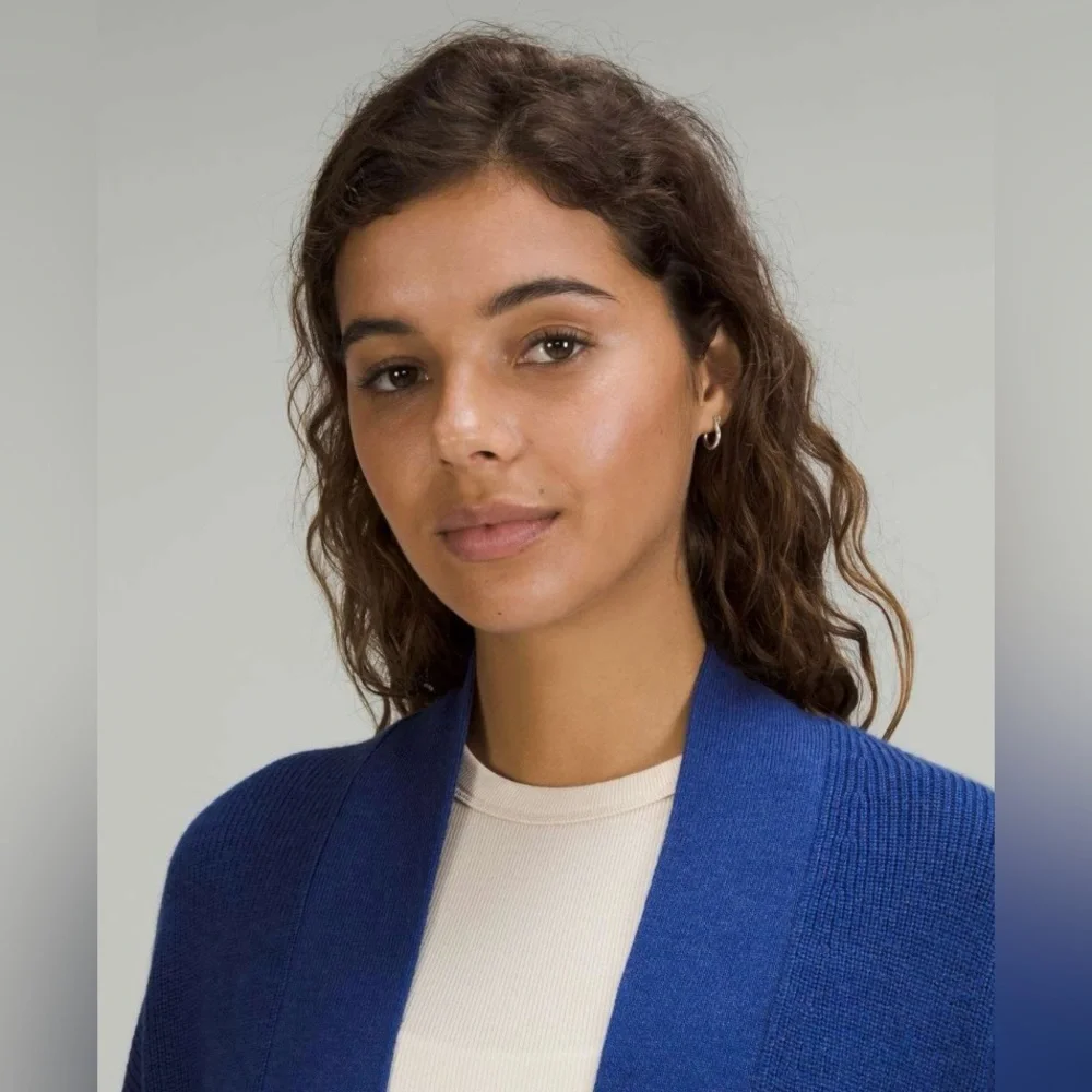 Lululemon Merino Wool-Blend Ribbed Long Wrap Sweater, Psychic Royal Blue, Size 8 - Picture 6 of 8